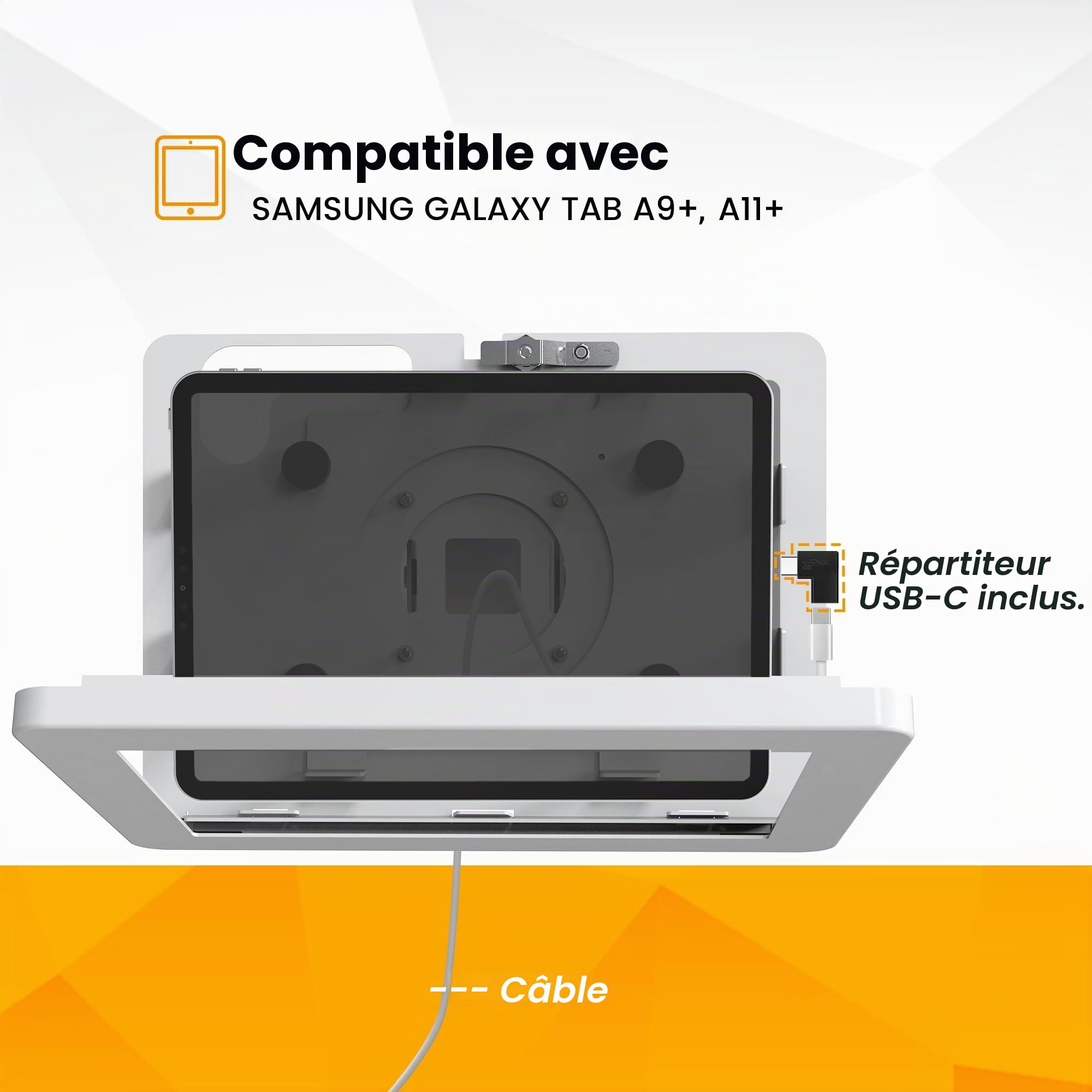 Support Mural pour Tablette Compatible avec Samsung Galaxy Tab A11+, Tab A9+ de 11", Verrou Anti-Vol Ajustable - BSW101WJ