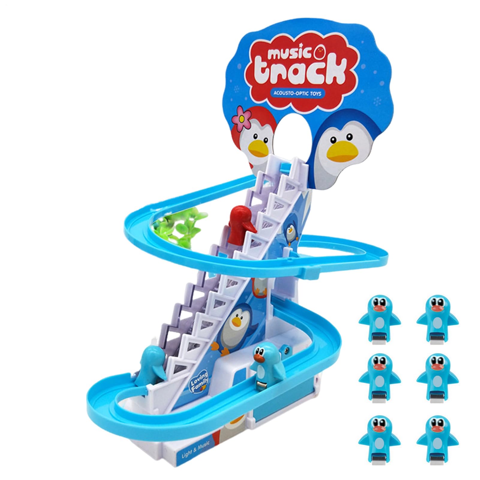 Penguin Slide Race Track Toy, Electric Stairs Climbing Play Set, Colorful Motorized Track with Sliding Penguins, Fun Activity Toy for Kids, Holiday Birthday Back-to-School Gift, Interactive Game