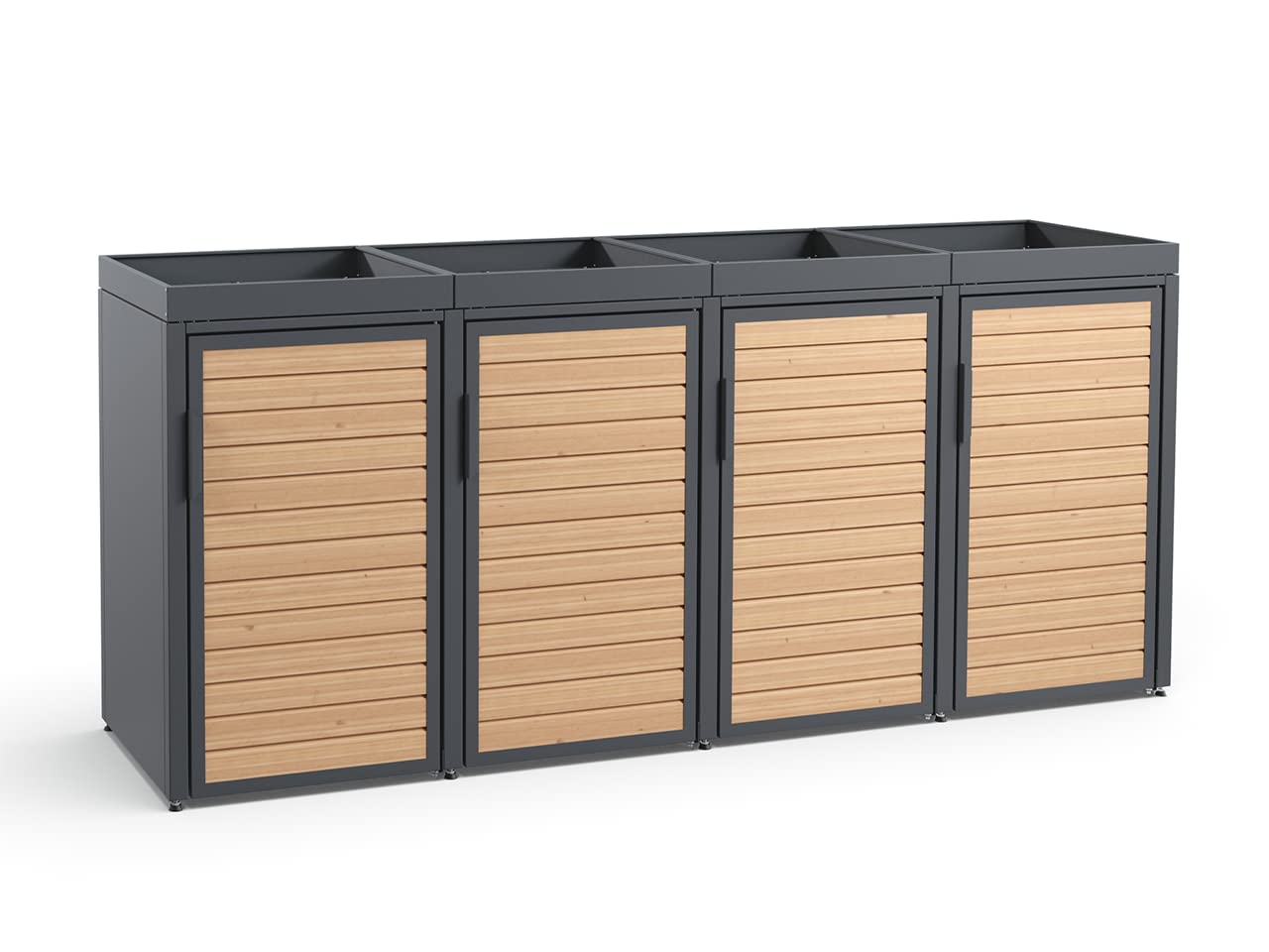 Forst - 4er Mülltonnenbox - Mülltonnenverkleidung mit Pflanzdach - Mülleimerunterstand 240L - Holzelemente