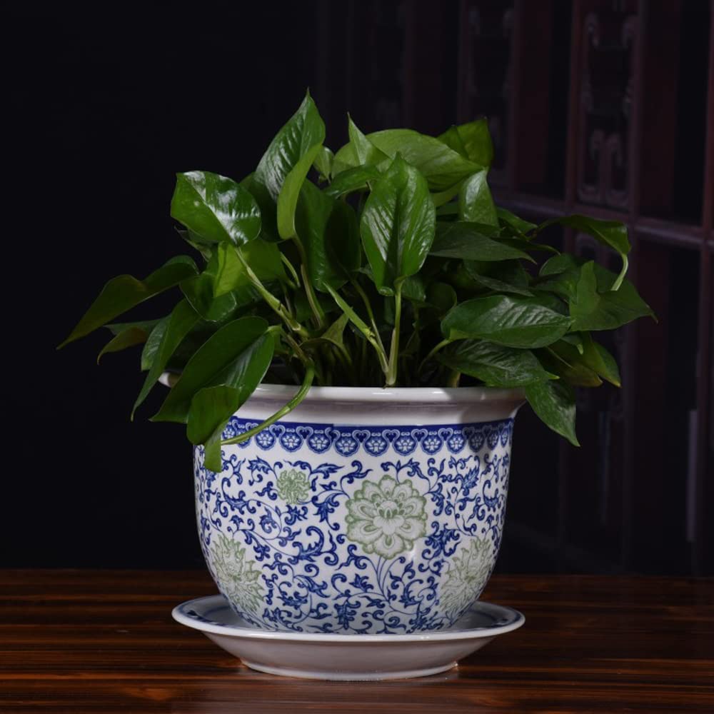 DFGHNBVC Chinoiserie Jingdezhen Hand-painted Blue And White Porcelain, Ceramic Flower Pots, Chinese Ceramic Planters Flower Container Home Decor With Hole Plant Pot,I-21 * 14cm