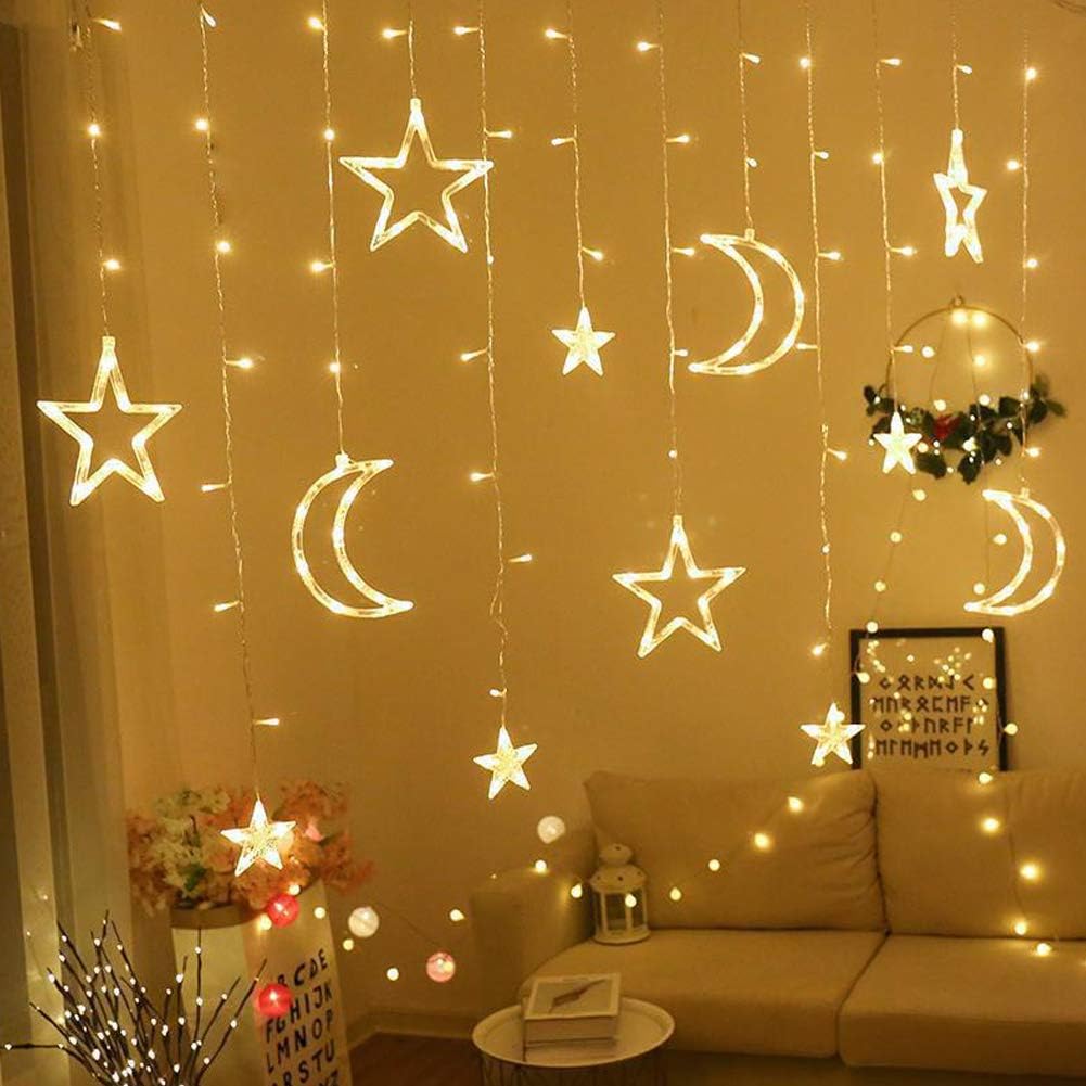 Moon Star Lamp Led String Ins Christmas Decoration Holiday Lights Curtain Wedding Neon Lantern 3.5 Meters Warm White High And Low Three Aa Batteries, Lc-138Lght-2, 270 cms