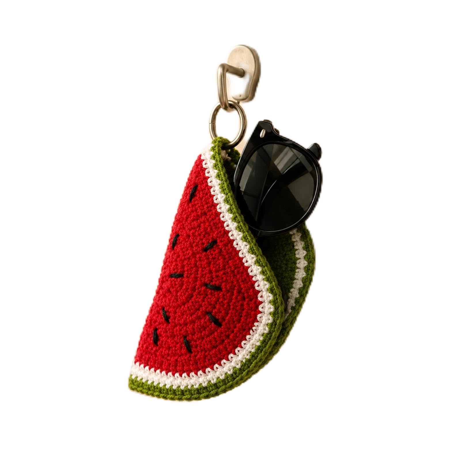Handmade Crochet Specs Holder Case – Fruit Design (Watermelon, Orange & Lemon) | Soft Knitted Wool Eyeglass Cover with Keyring | Stylish & Protective Pouch for Sunglasses (set of 1)-image-1