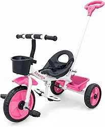 Triciclo Infantil com Pedal e Empurrador 3 Rodas Brinquedo Passeio Criança Atentu (Rosa)