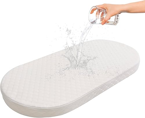 Colchón de moisés para bebé, transpirable, espuma premium, hipoalergénico, no tóxico, forma ovalada con funda impermeable extraíble, 20 x 33 x 2