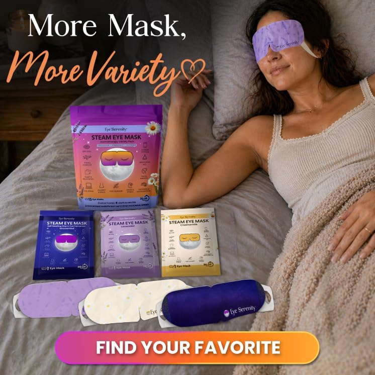 Image of Lure Essentials Steam Eye Mask, Heated Eye Mask, Self Heating Warm Compress for Dry Eyes, Fast Relief for Stye, Puffy Sensitive Eyes, Moist Heat, Relaxation Gifts for Women and Men - Variety