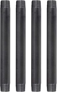 Pipe Décor 1” x 12” Malleable Cast Iron Pipe Nipple, Industrial Steel Grey Fits Standard One Inch Black Threaded Pipes Nipples and Fittings, Build Vintage DIY Furniture, 4 Pack (Four Pipes)