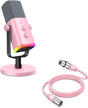 FIFINE XLR/USB Gaming Microphone & XLR Cable Bundle, Dynamic RGB PC Mic with Monitoring, 5.9ft XLR Cord for Studio, Streaming, Voice-Over & YouTube Video-AM8P+L9CP