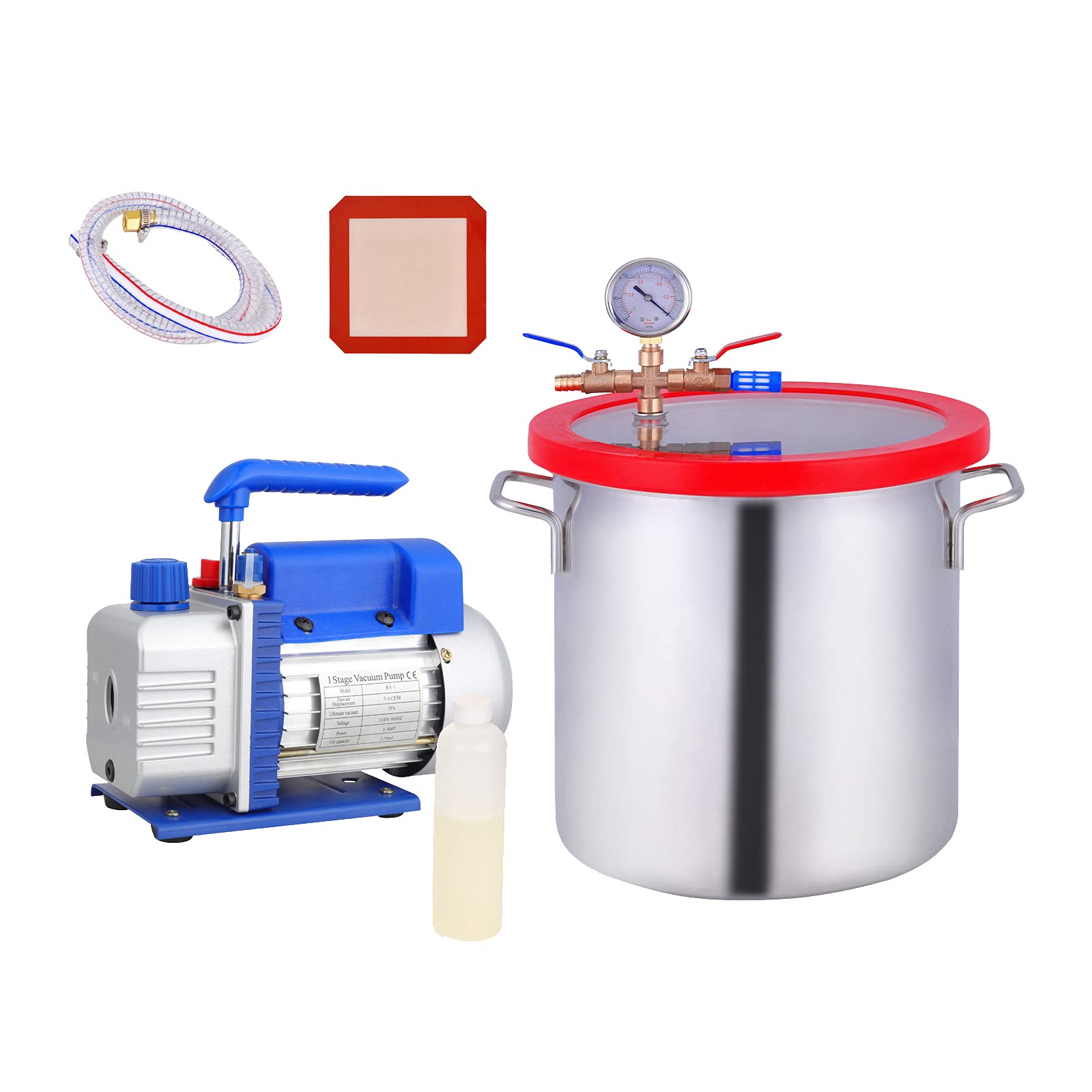 3 Gallon Tempered Glass Lid Vacuum Chamber Kit with 3.6CFM 1 Stage