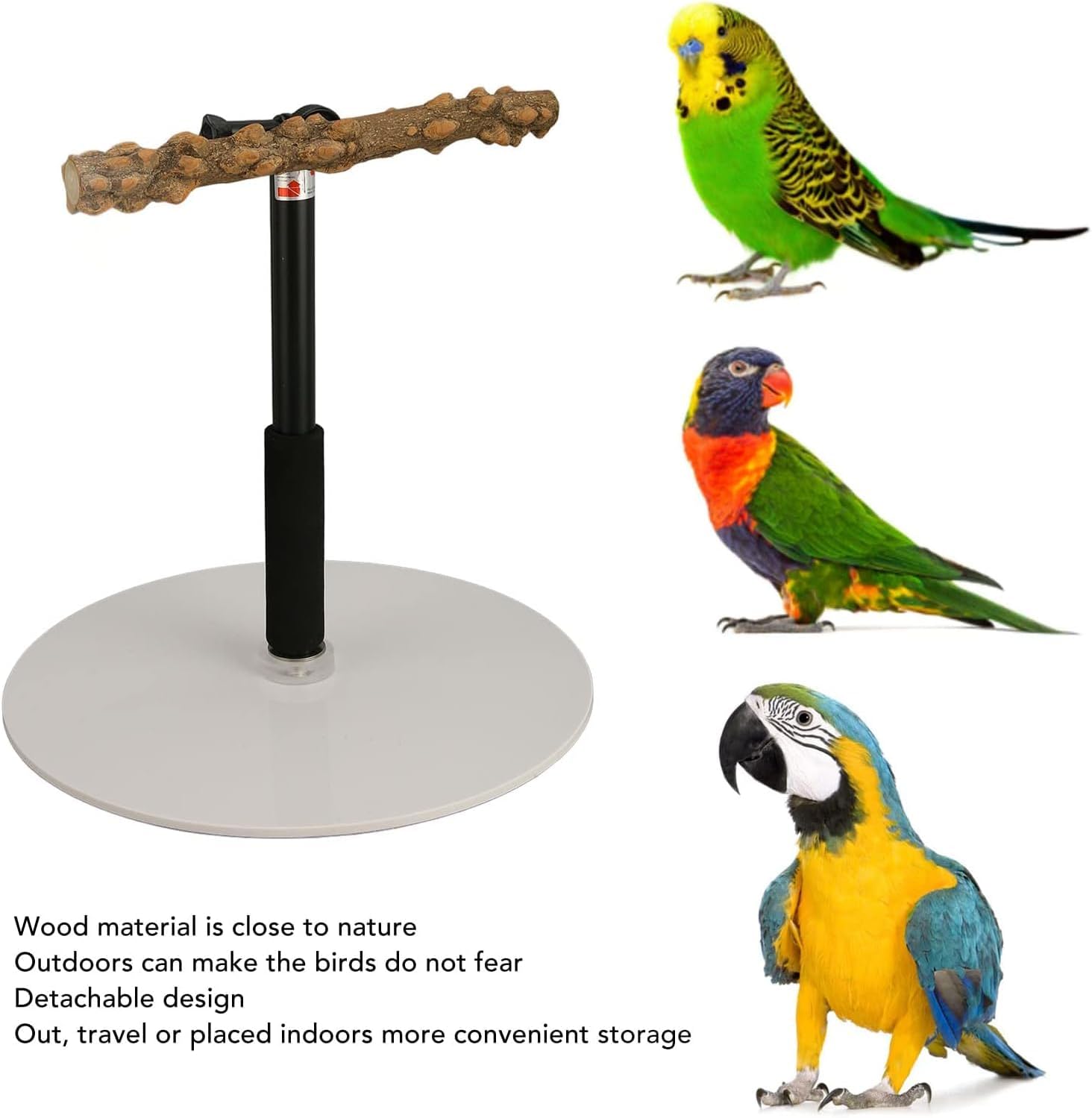 Zerodis Wood Bird Perch, Portable Detachable Parrot Play Stand, Adjustable Bird Perch for Indoor Outdoor Traveling
