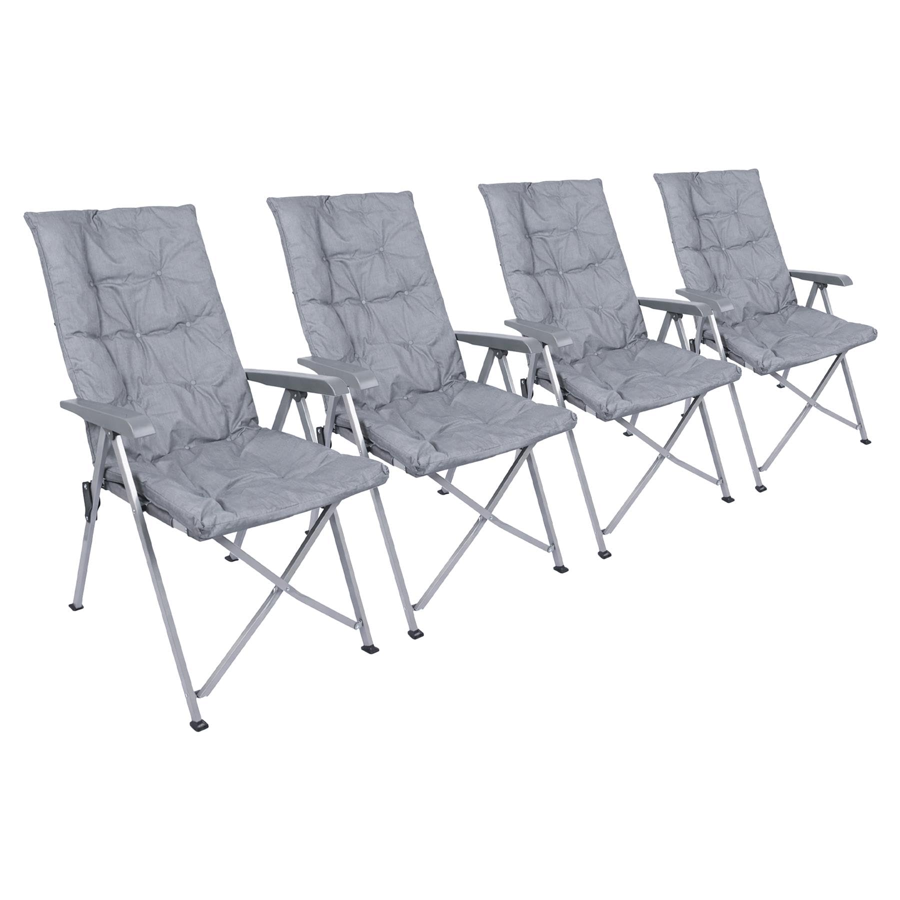 Harbour Housewares Reclining Camping Chair – Grey - Pack of 4 Padded Foldable Outdoor Chair, Adjustable Backrest, Steel Frame, Portable with Carry Bag, Garden, Festival & Beach High Back Seating