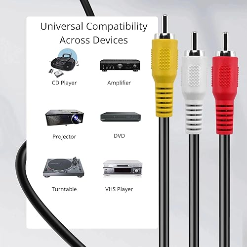 Miniatura 5 de Cable TNP 3 RCA AV  Cable de audio y video de 10 pies con conector macho a macho  Cable de video compuesto de doble blindaje rojo, blanco y