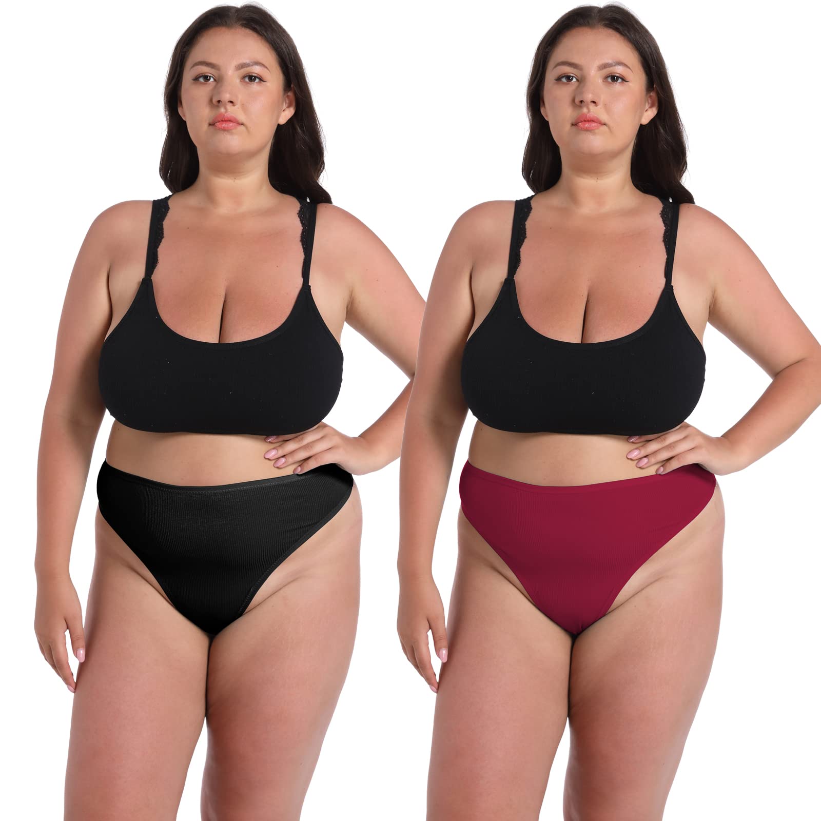 Lot de 6 strings pour femme - En coton - Taille haute - Doux et confortable