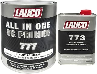 LAUCO All-In-One Direct-to-Metal (DTM) 2K Urethane Primer Surfacer Kit (Gray, 1 Gallon) with Fast Hardener/Activator (1 Quart) – High Build Filler/Sealer (4:1 Mix)