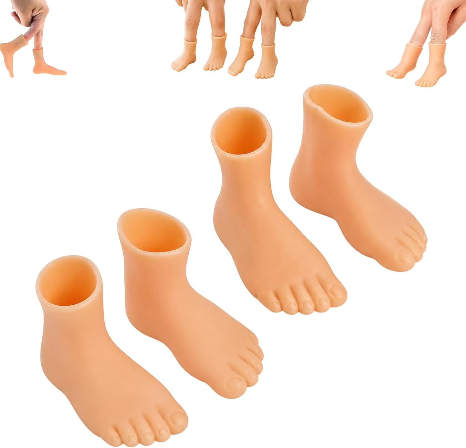 2 Pairs Finger Feet Puppet Tiny Feet, Finger Shoes, Realistic Left and Right Small Feet for Fun, Adults and Teens