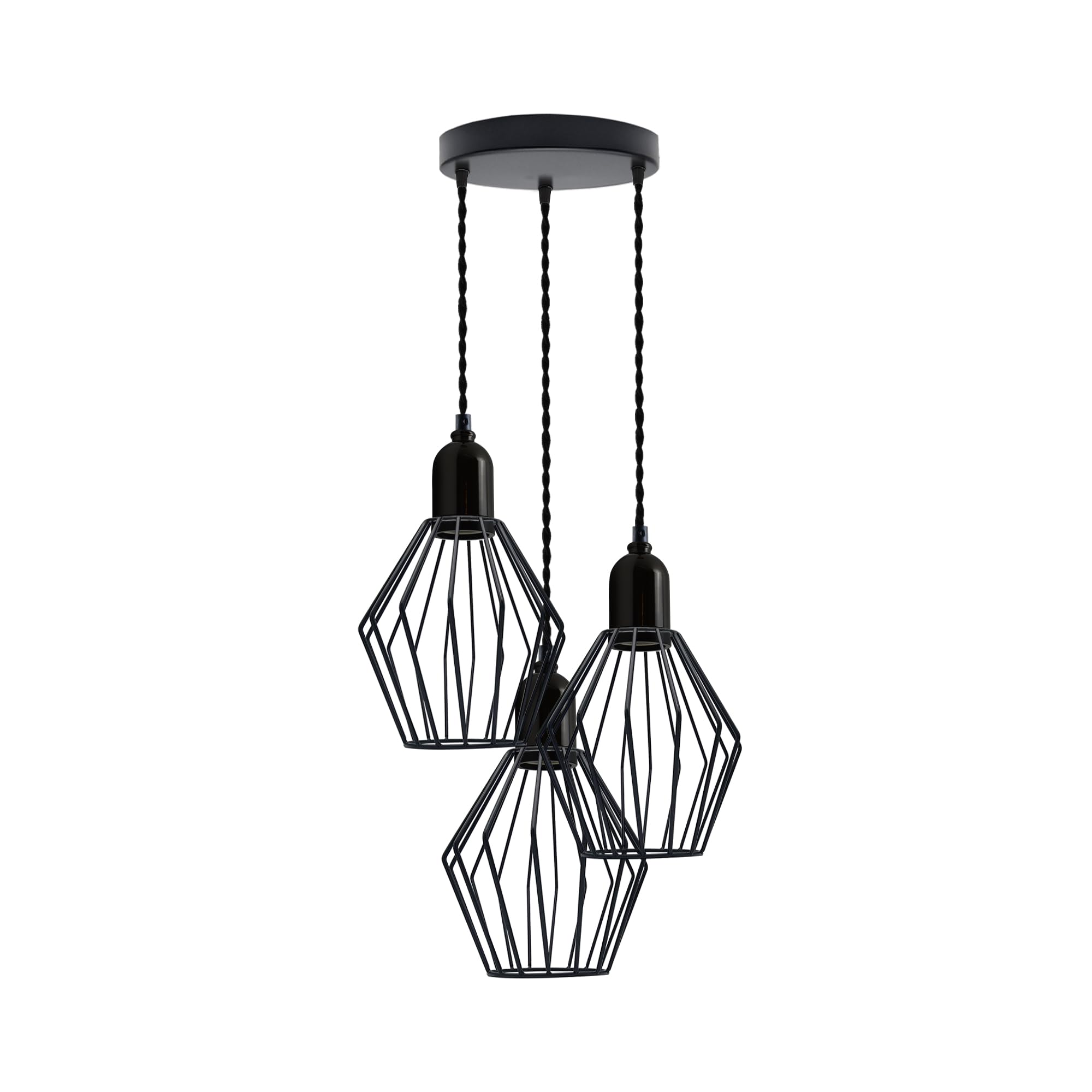 LEDSone Pendelleuchte Mit 3 Lampen – Verstellbare Hängelampen, Vogelkäfig-Design, E27 Fassung, Schwarz – 2er-Set Für Küche, Wohnzimmer, Flur