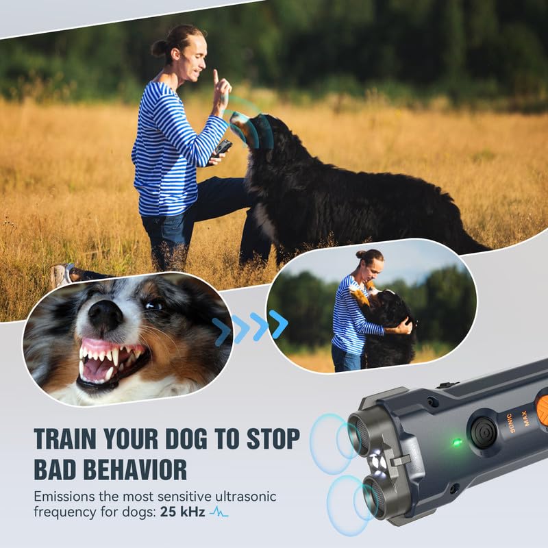 Anti Bell Gerät für Hunde, Antibell Ultraschall Gerät mit Stroboskop Taschenlampe Hundebell Kontrollgeräte Tragbar Stopp Hundebell Wiederaufladbares Anti Bellen Gerät für Kleine Mittel Große Hunde