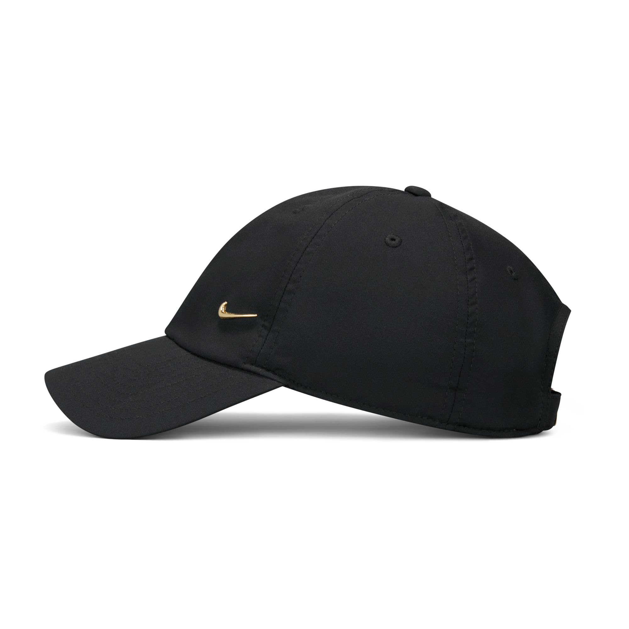 Nike Unisex Adult Dri-FIT Club Unstructured Metal Swoosh Cap Hat | Mens and Womens One Size Black/Metallic Gold