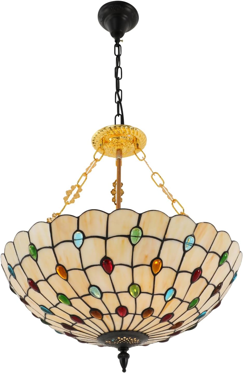 20inch Tiffany Pendant Light Fixture 5-Light Ceiling Light Vintage Chandeliers Light Stained Glass Ceiling Lamp Fixture Adjustable Height for Living Room Stairway Foyer Entryway