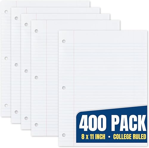 1InTheOffice Filler Paper College Ruled 8 x 11, papel de relleno perforado de 3 agujeros, 400 hojas 1InTheOffice Filler Paper College Ruled 8 x 11, papel de relleno perforado de 3 agujeros, 400 hojas