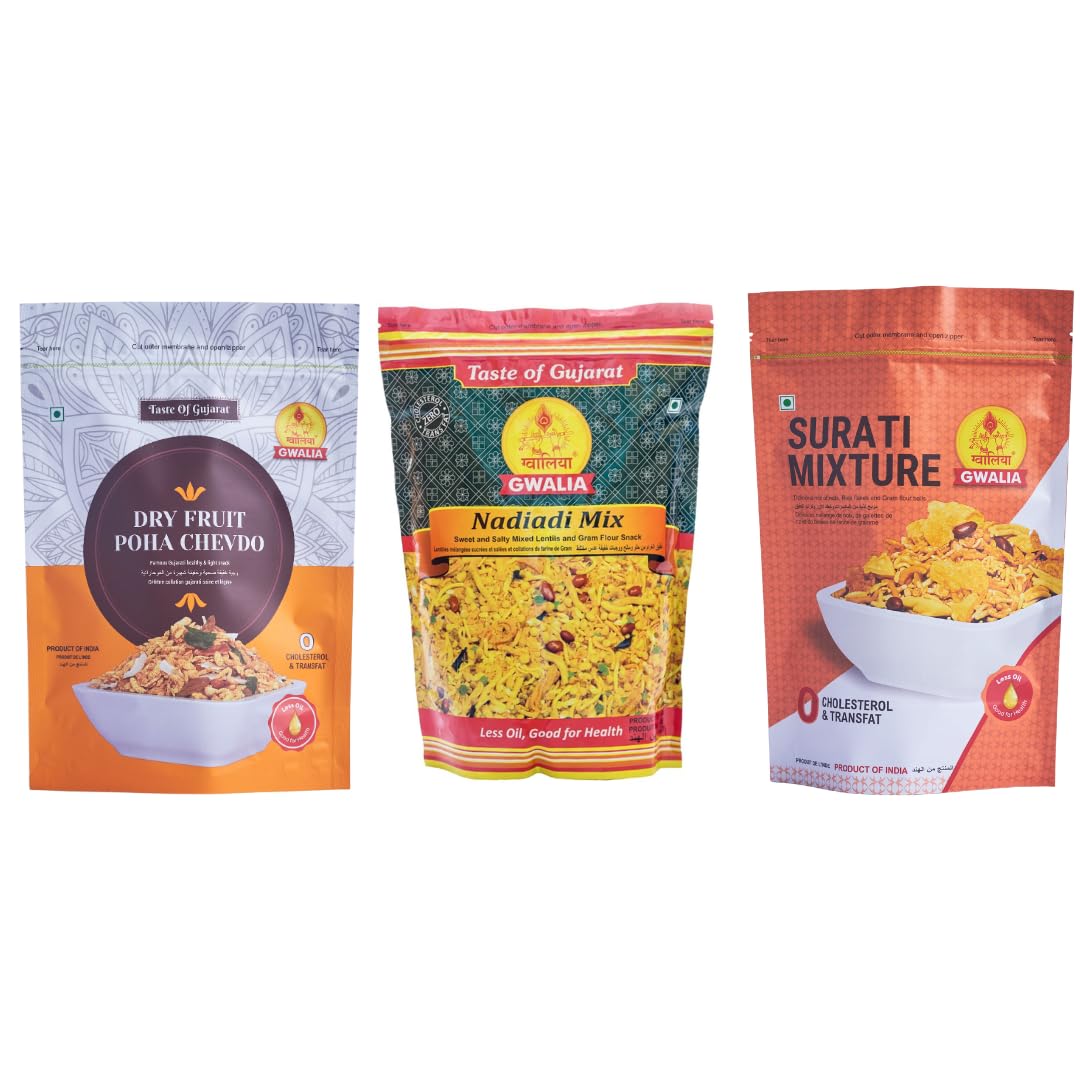 Gwalia Sweets Taste of Gujarat Mixture Combo - Pack of 3 | Includes Dry Fruit Poha Chivda, Surati Mixture, Nadiyadi Mixture | Authentic Gujarati Namkeen | Fresh & Hygienic | Crunchy & Flavorful Snack Pack (B0DGGVBSHR) Amazon Price History, Amazon Price Tracker