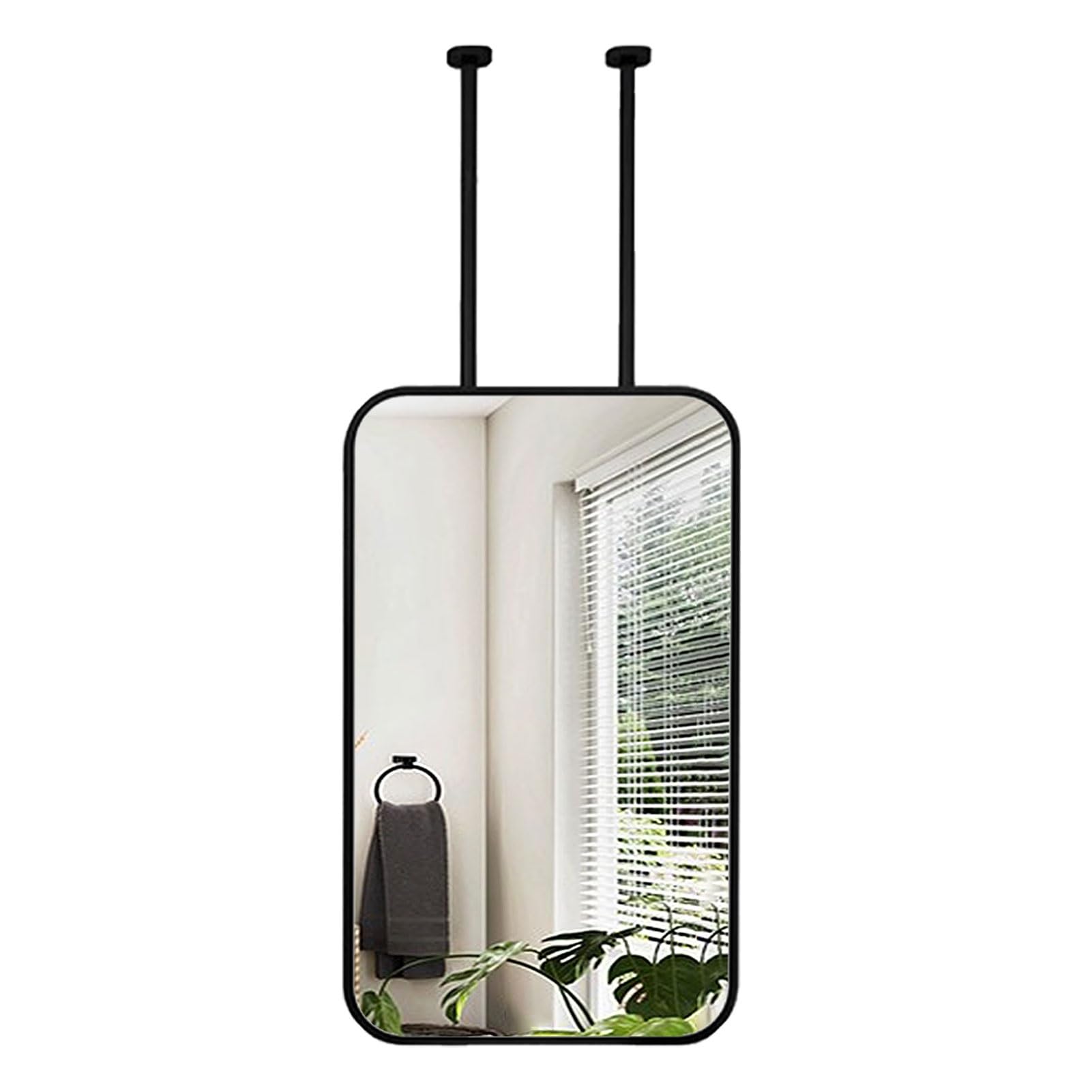Drsyffsup Black Bathroom Mirror, Rectangle Ceiling Hanging Mirror, Suspended Vanity Decorative Mirror Wall Mounted Mirror, Shaving Makeup Mirrors with Metal Framed Boom (Size : 50cmx70cm)