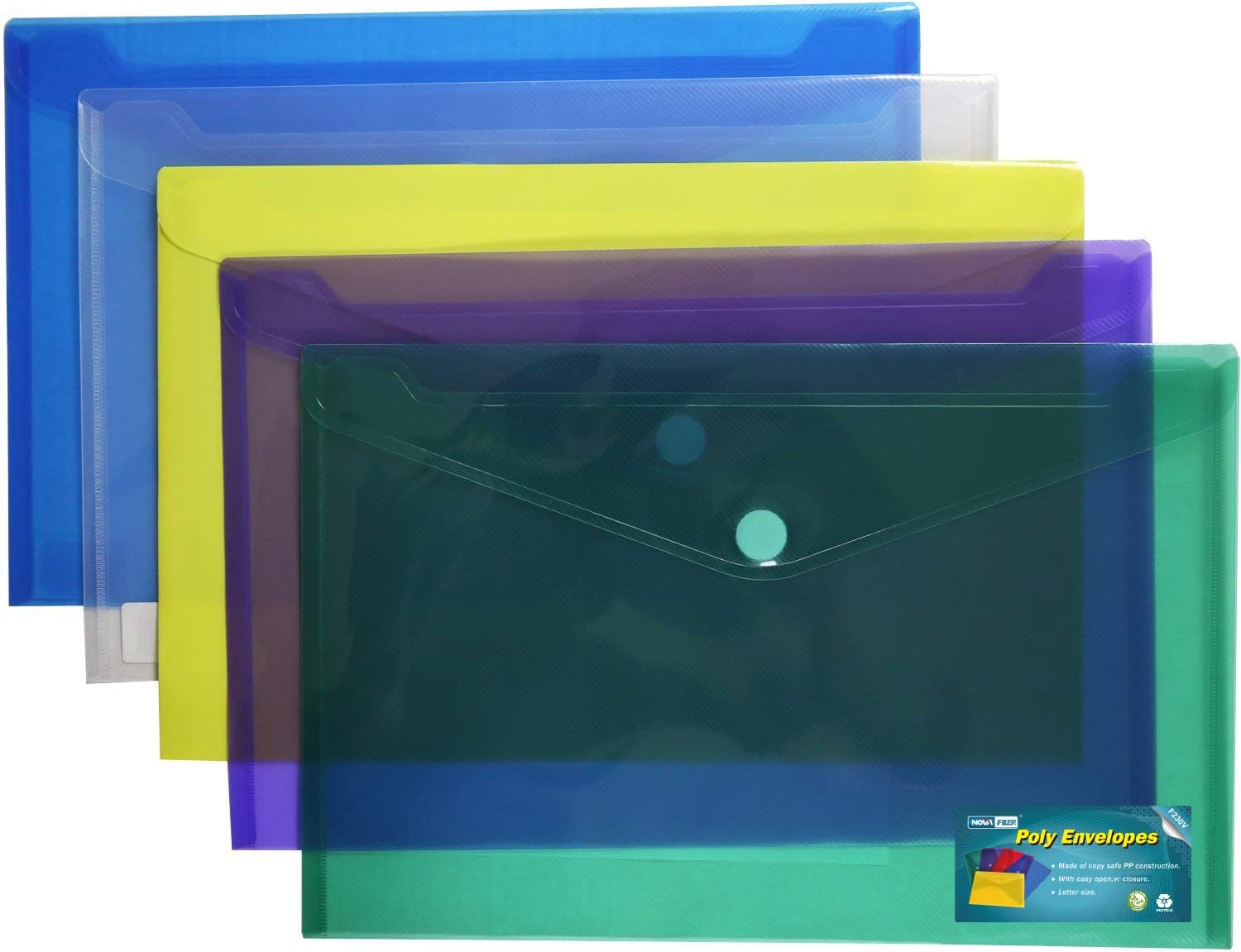 Poly Envelope Legal Size, 5pc Mix Vibrant Colors Set