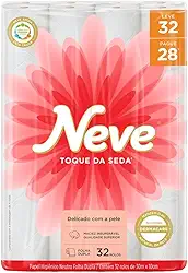 Neve Papel Higiênico Toque de Seda Folha Dupla, 30m, Leve 32 Pague 28 Rolos