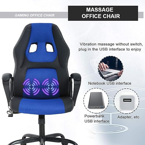 Miniatura 6 de Silla para videojuegos, sillón de oficina con masajeador, sillón de escritorio ergonómico, sillón de videojuegos de piel sintética y ajustable, con