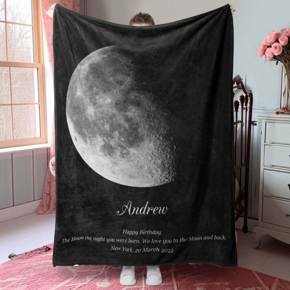 Mantas de bebé personalizadas para niñas con nombre, manta personalizada de fase lunar, manta personalizada, manta personalizada (150 x 180 cm)