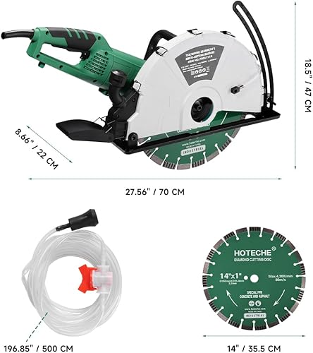 Miniatura 2 de Hoteche Sierra de hormigón Electirc de 14 pulgadas, sierra de corte multifuncional de 2600 W con hoja de corte de diamante para mampostería, trabajo