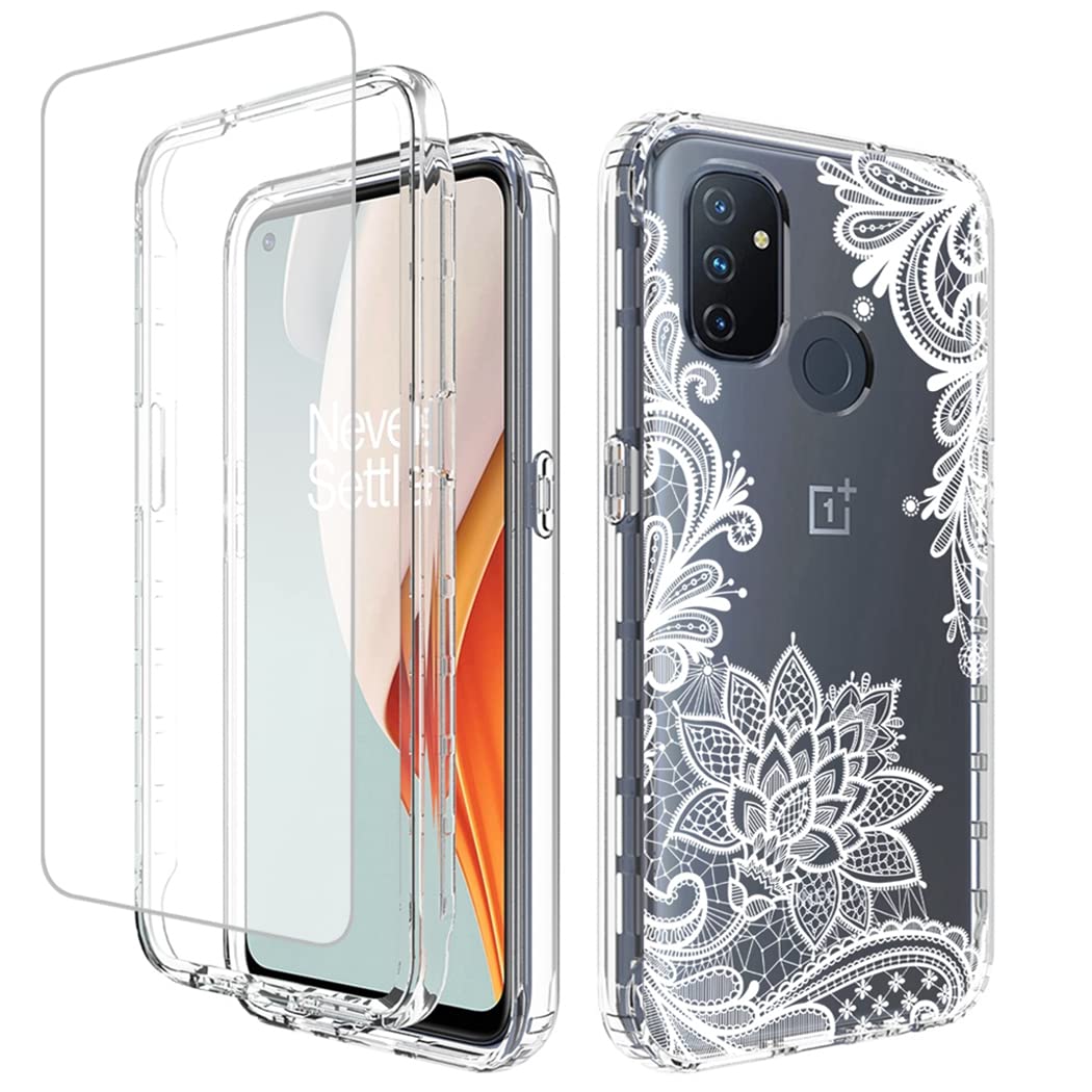 Yodueiv for OnePlus Nord N100 Case/OnePlus N100 BE2013 Case with Tempered Glass Screen Protector, Full-Body Shockproof Clear Mandala Pattern