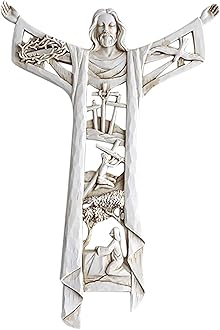 XIAOZHIGU Crucifix Wall Cross Jesus Statues,Handmade Hollow Out Catholic Prayer Cross Christian 1st Holy Communion Christening Gifts Home Wall Decor Gifts for Women, White, 8.26*5.51*0.59