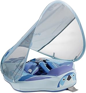 Mambobaby Baby Pool Float with Canopy,Non Inflatable Baby Swim Float,Upgrade Soft Skin-Friendly Material Infant Pool Float with UPF 50+ UV Sun Protection Canopy