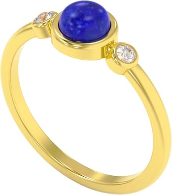 Ring for Women 925 Sterling Silver 18K Gold Plated Healing Crystal Round Shape Minimalist Stacking Ring - Mothers Day Gifts for Mom Wife