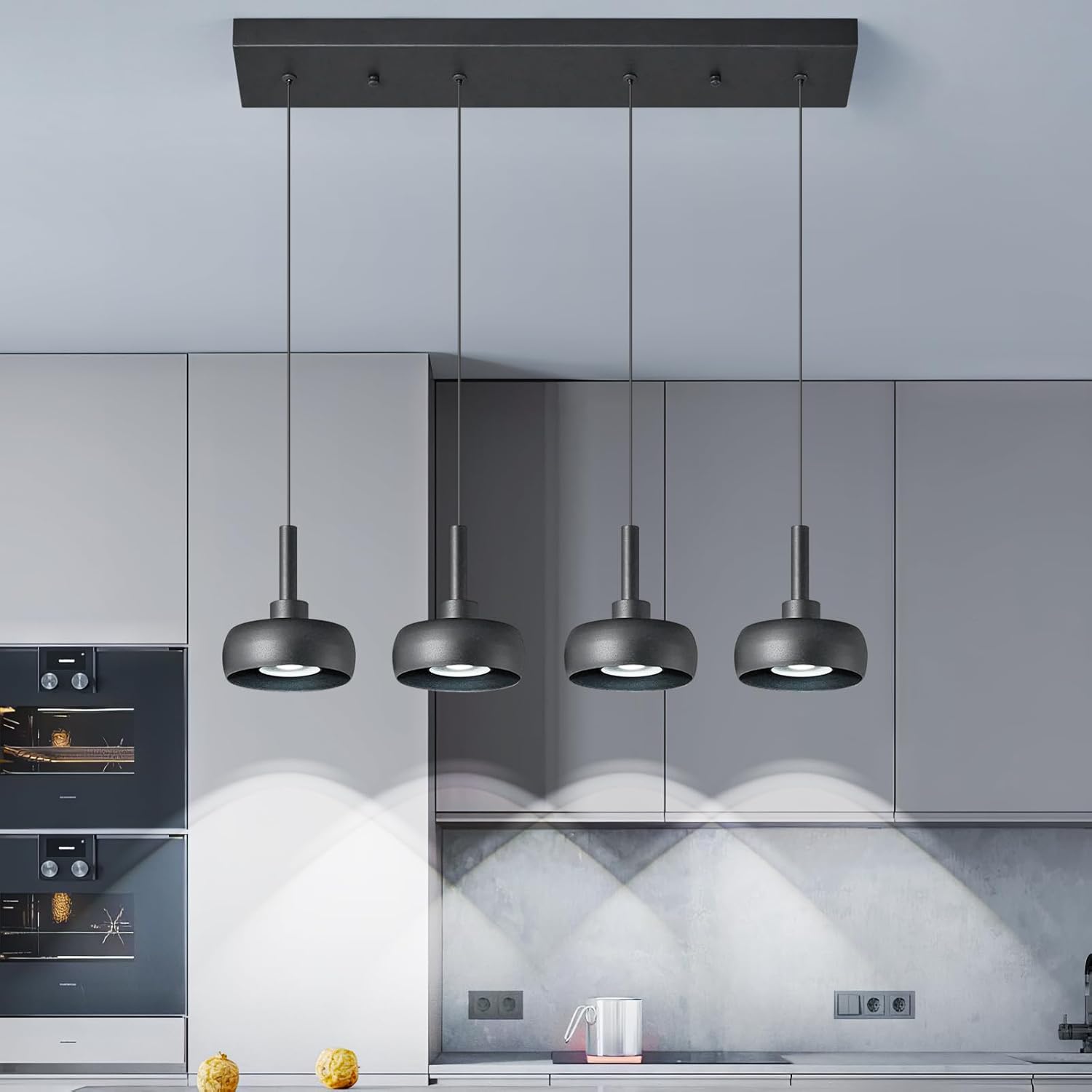 Modern Black Mini Pendant Lighting for Kitchen Light Fixtures Ceiling Hanging Over Dining Room Table Bathroom for Kitchen Island Living Room Dining Room(4-Lights)