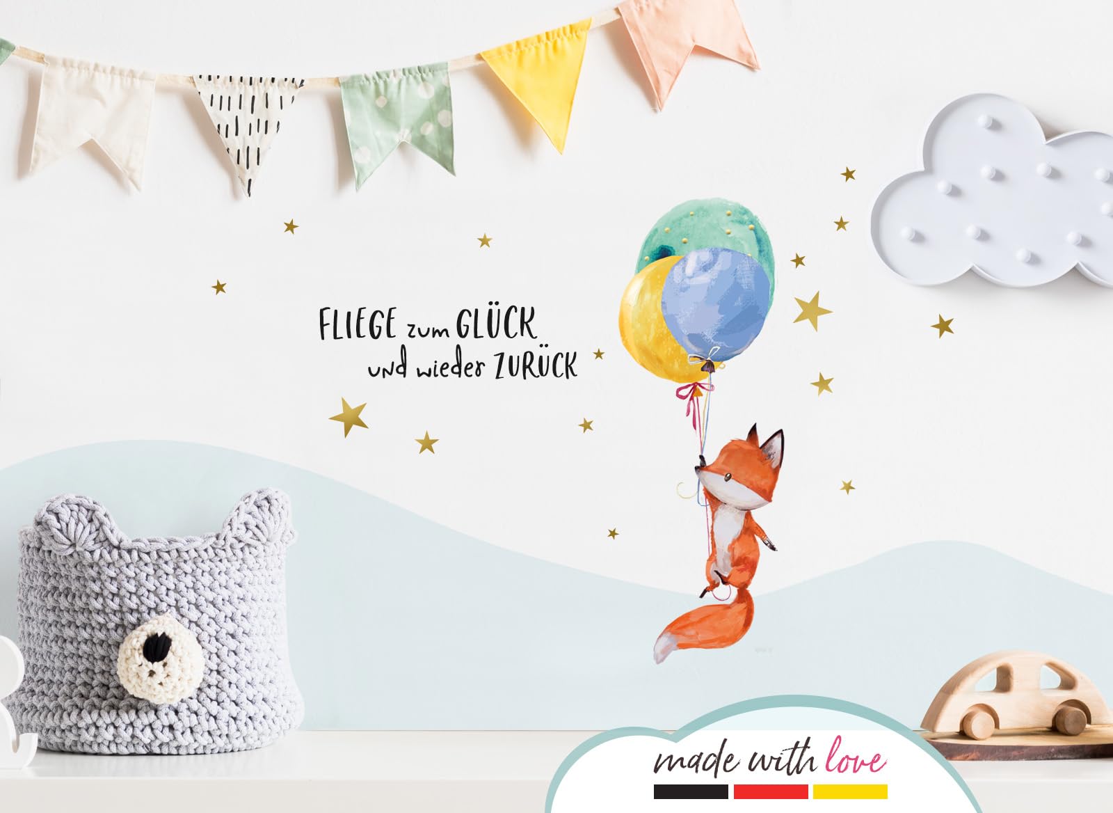 Wandtattoo Fuchs & Maus Mit Sternen – 50x36 Cm, Selbstklebend, Fürs Kinderzimmer, Einfach Zu Entfernen
