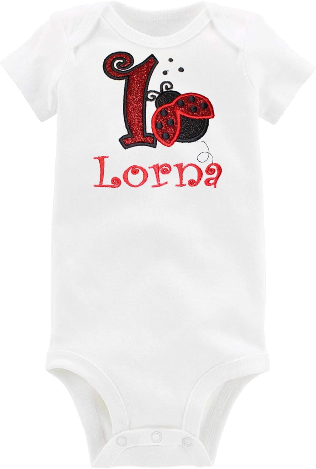 Embroidered Ladybug First Birthday Onesie Glitter Ladybug Personalized with Baby Custom Name