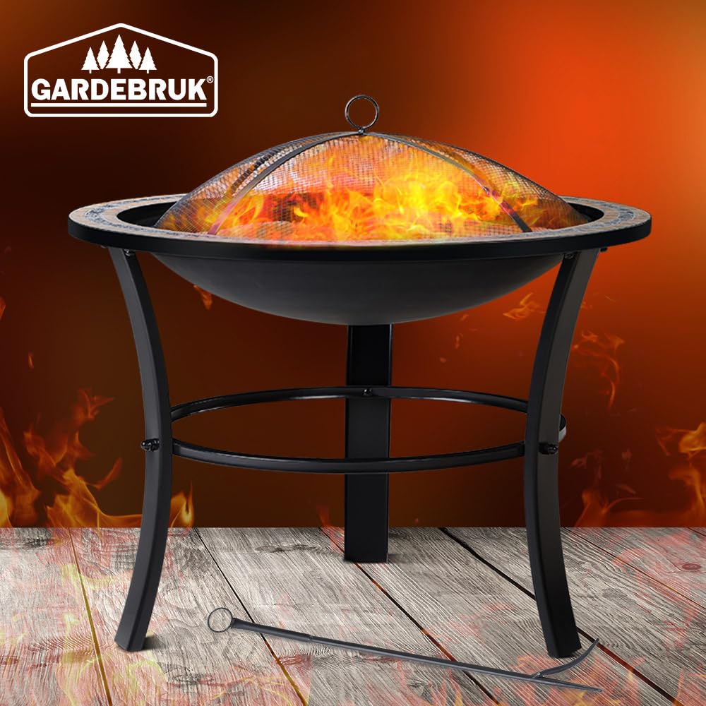 GARDEBRUK® Brasero Jardin Fuego Ø76cm Rejilla Antichispas Atizador Tapa Metal Redondo Chimenea Exterior