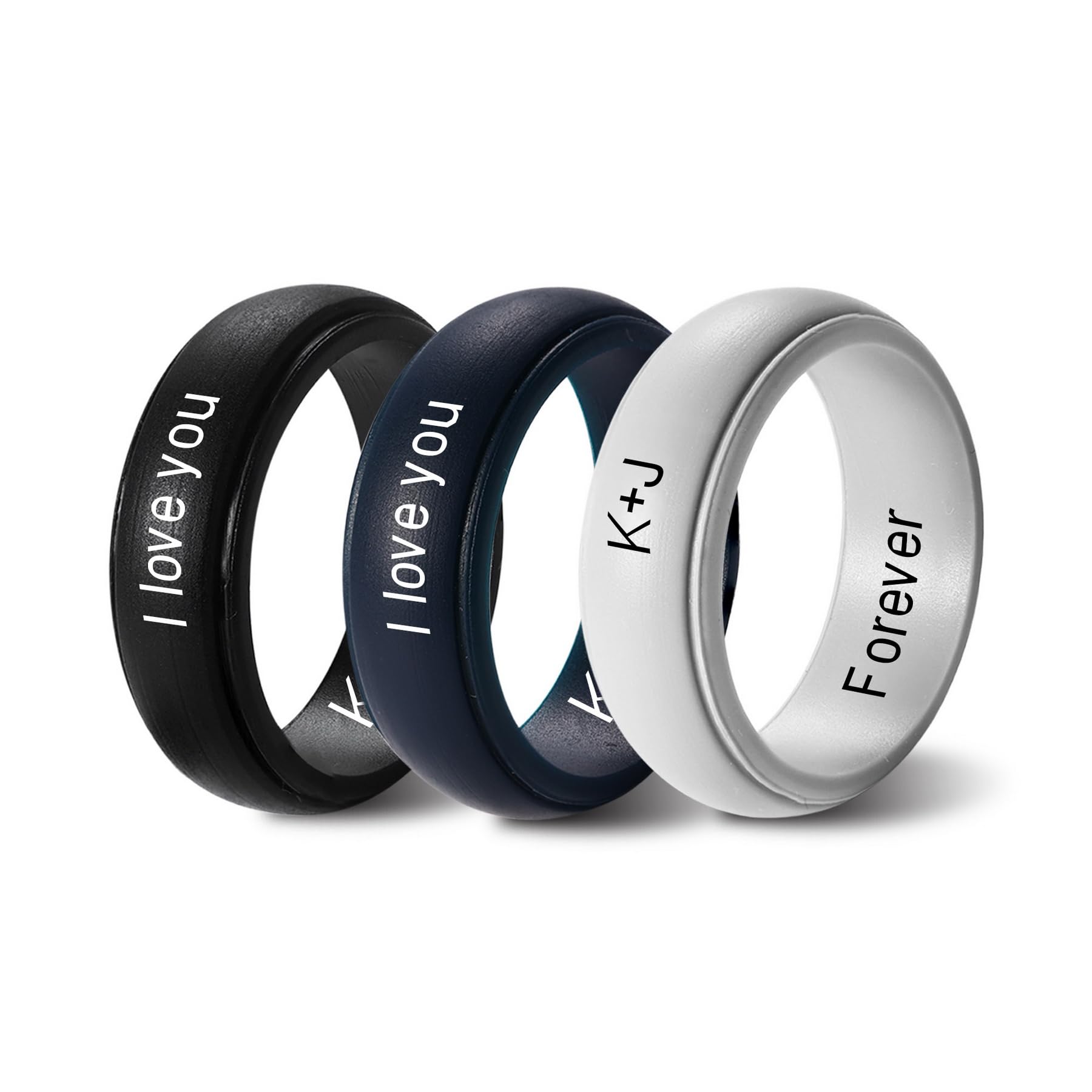MeMeDIY Personalized Silicone Couple Rings Rubber Wedding Band Promise Engagement Rings for Men/Women Custom Engraved Name/Symbol/Date/Text 5.7MM/8MM