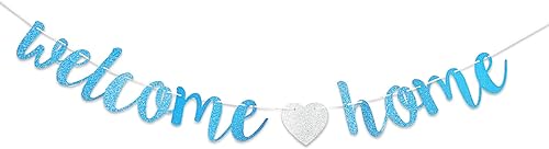 Cartel de bienvenida a casa, decoración de fiesta de bienvenida con purpurina azul, letrero para decoración de fiesta del ejército militar,