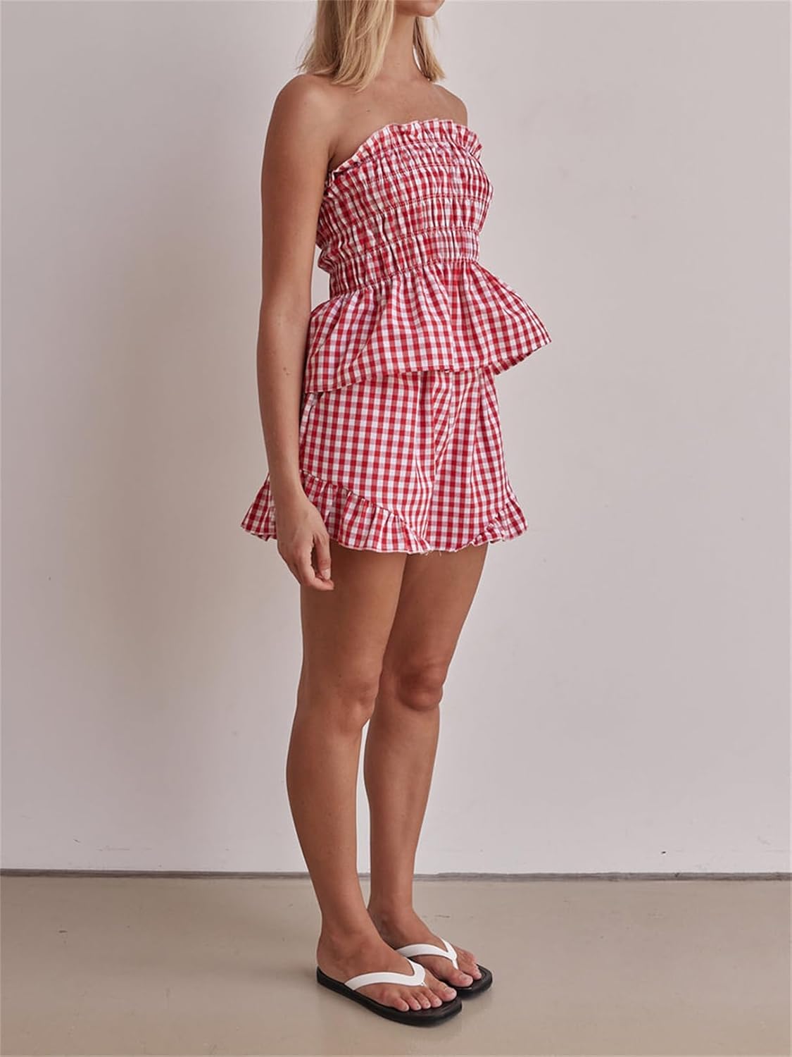 Miqil Women Ruffle Shorts Set Y2K Sleeveless Elastic Ruched Hem Tube Top Shorts 2 Piece Cute Summer Lounge Suit Streetwear - Image 4