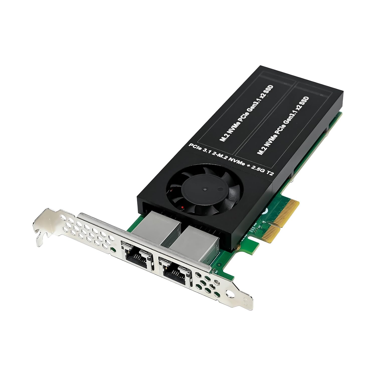 PCIe 3.1 X4 to Dual 2.5G Network Card+Dual M.2 NVMe PCIe Adapter with Low Profile Bracket Support M.2 (M Key) NVMe SSD 22110/2280 /2260/2242 /2230