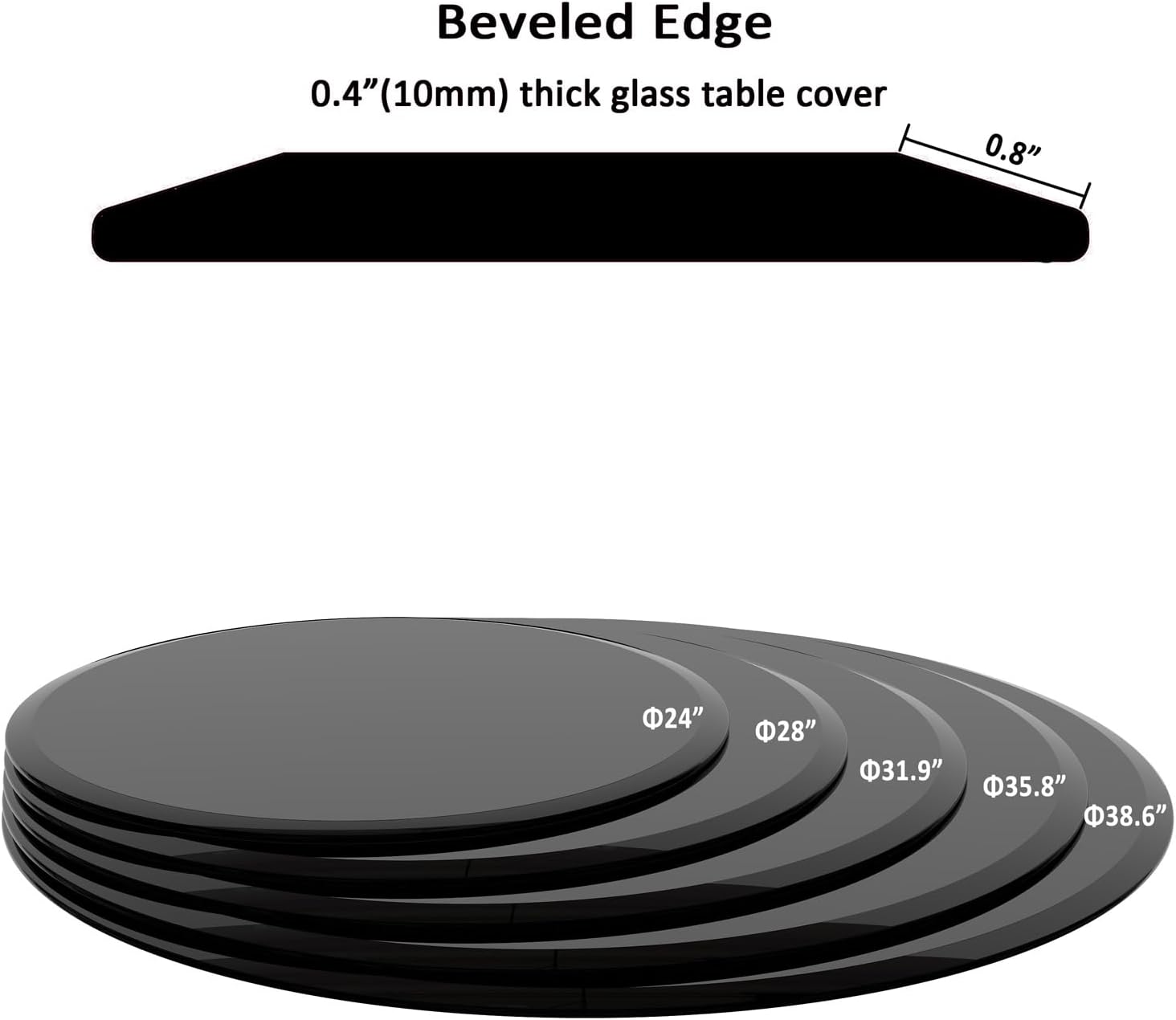 Tempered Glass Table Top, Round Thick Beveled Polished Edge Glass Surface Replacement Table Top for Office/Lobby/Meeting/Dining/Patio/Coffee Tables, Black (36")