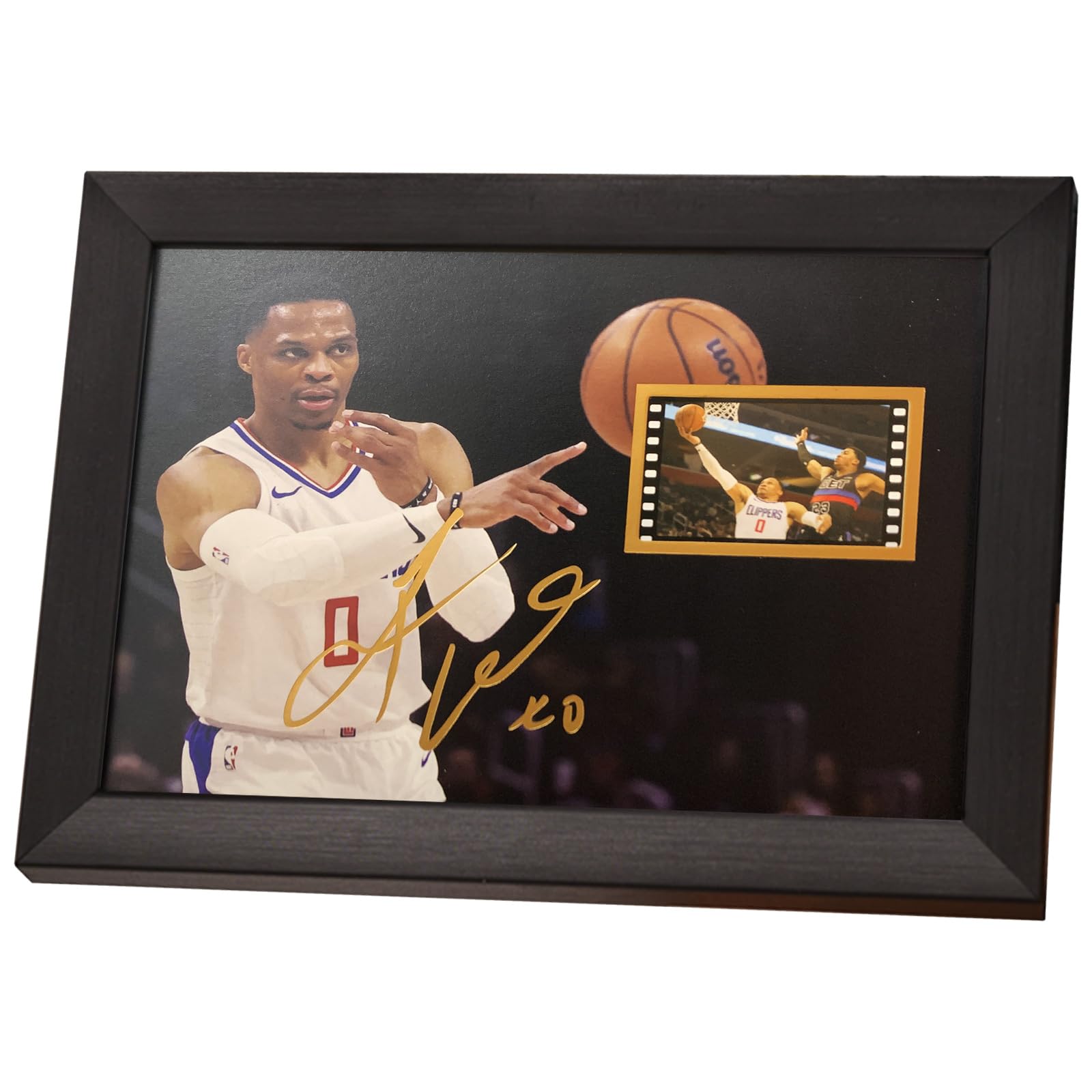 veratwo Signed Westbrook Basketball Poster Framed Photo Gift 8x6 Inches,with 1x 35mm Film Display,Cool Basketball Memorabilia Birthday Christmas Gifts for Boys/Men/Clippers Fans