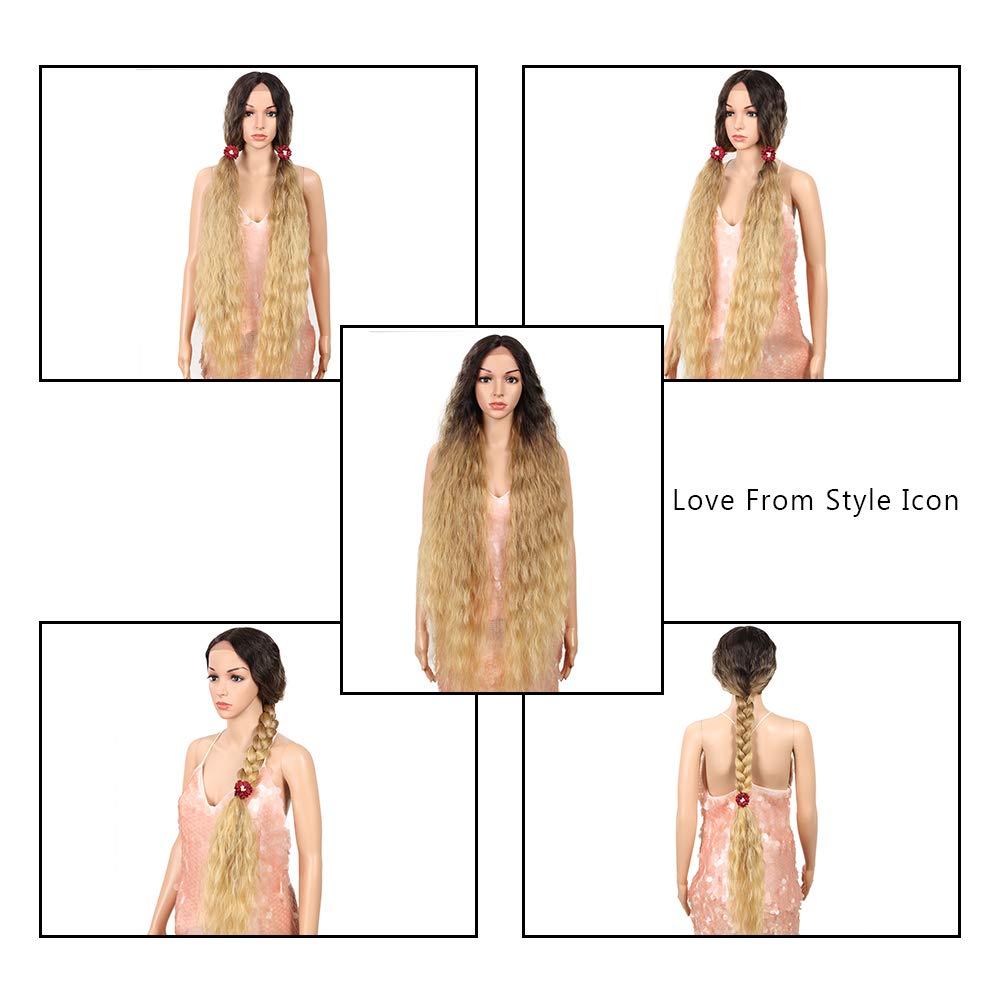 Style Icon 41” Lace Front Wigs Long Wavy Synthetic Wigs with Baby Hair Half Hand Tied 130% Density Wigs (41", TAT6/27/24E)