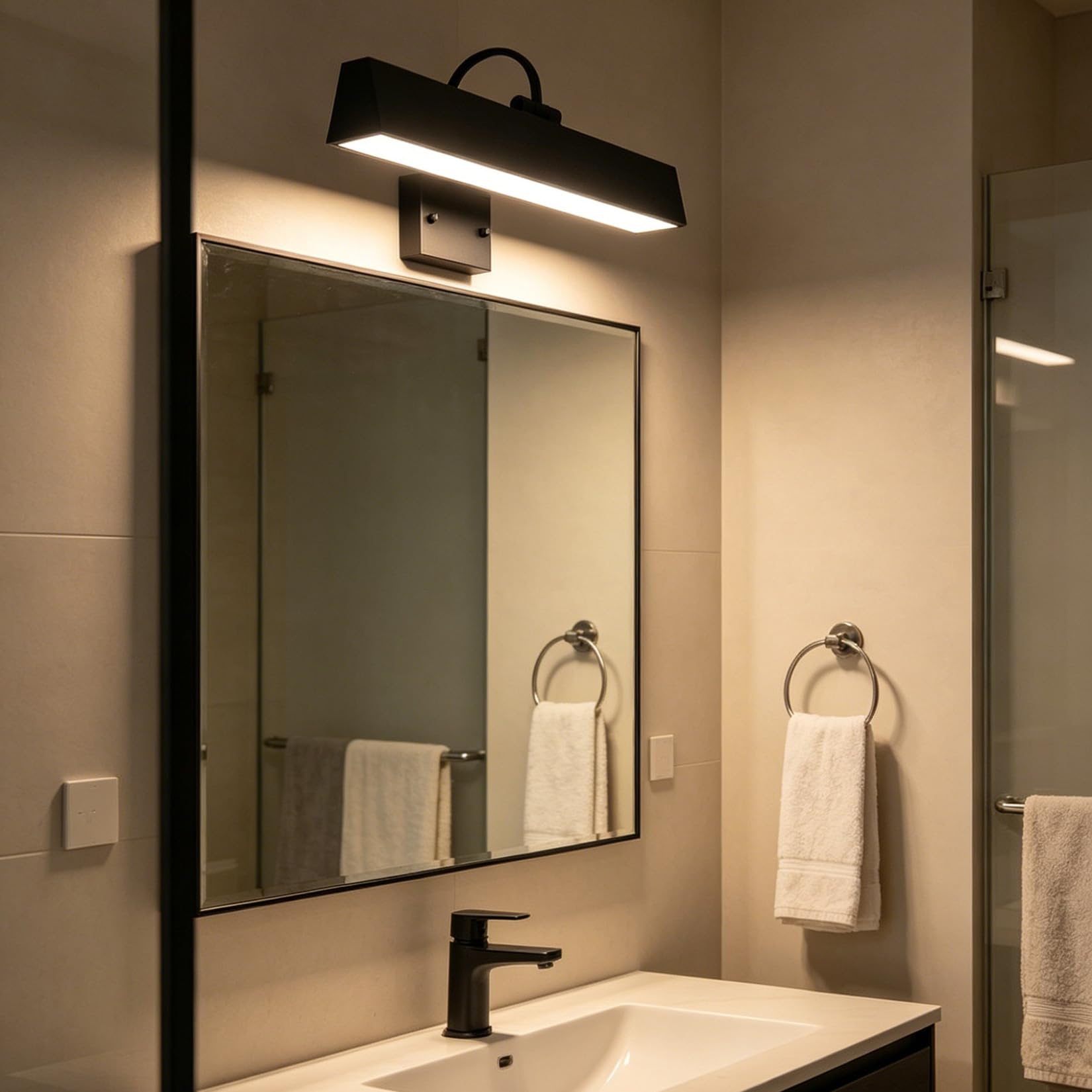 GDLight LED Außenwandleuchte, wasserdichte Beschilderungsleuchte, Badezimmer- / Schminkspiegellicht, Kunstgalerie-Bildbeleuchtung für Schaufensterbeschilderung, Café, Badezimmer,Schwarz,42cm