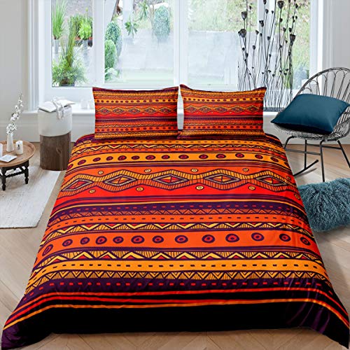 Juego de Funda de edredón Bohemia,Hippie,Estilo Bohemio,niños niñas,Patrones geométricos del suroeste,Ropa de Cama India,exótica,de habitación de Rayas,2 Piezas de Ropa de Cama Individual