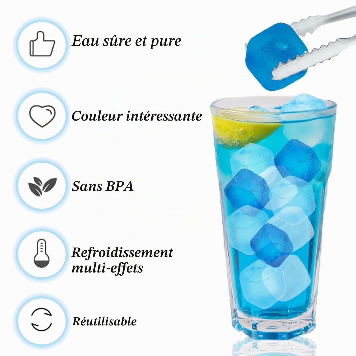 KEELYY Lot de 60 Glaçons Réutilisables en Plastique, sans BPA, pour Refroidir les boissons, Cocktails, Whisky, Vin, Bleu
