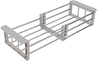 ledmomo キッチン用ステンレス製伸縮式シンク収納ラック 水切りバスケット 野菜 果物用排水ホルダー 家庭用シンク上収納ラック 1個