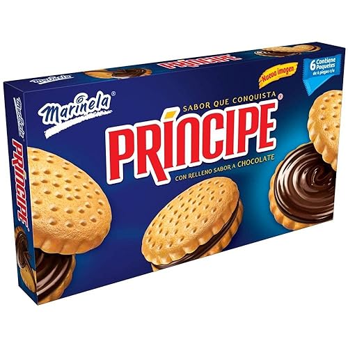 Marinela Galletas Principe Sandwich. Deliciosas galletas crujientes exteriores y un centro de chocolate suave. 1 caja (6 paquetes)